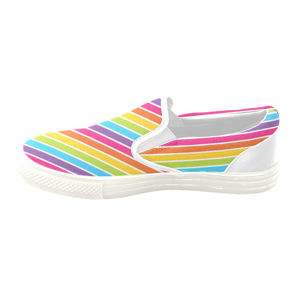 rainbow stripes Women's Unusual Slip-on Canvas Shoes (Model 019)