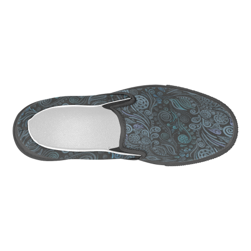 3D ornaments, psychedelic blue teal Men's Slip-on Canvas Shoes (Model 019)
