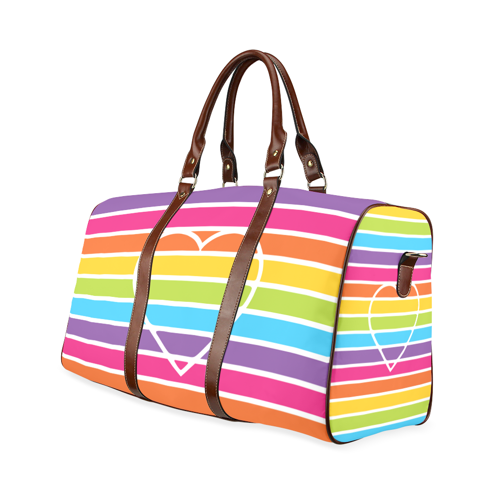 striped love rainbow heart Waterproof Travel Bag/Large (Model 1639)