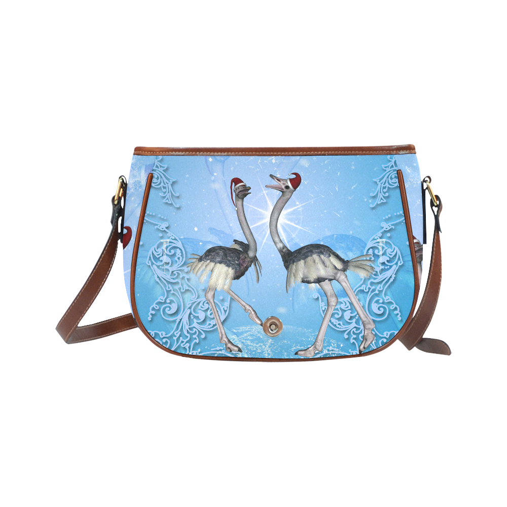 Dancing for christmas, cute ostrichs Saddle Bag/Small (Model 1649) Full Customization