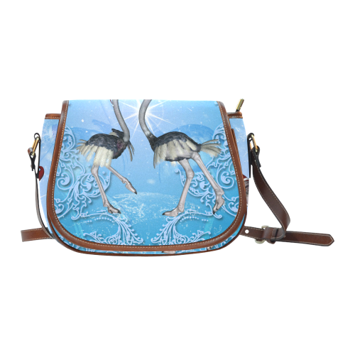 Dancing for christmas, cute ostrichs Saddle Bag/Small (Model 1649) Full Customization