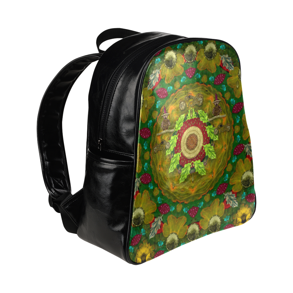 Panda Bears with motorcycles in the mandala forest Multi-Pockets Backpack (Model 1636)