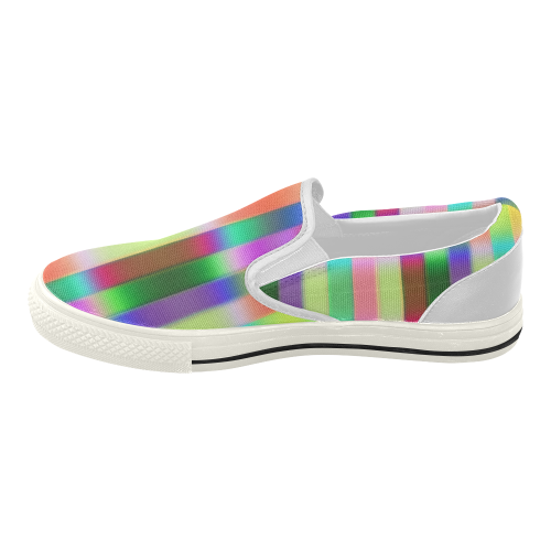 Crazy Blue Red Lilac Irritation Stripes Women's Slip-on Canvas Shoes (Model 019)