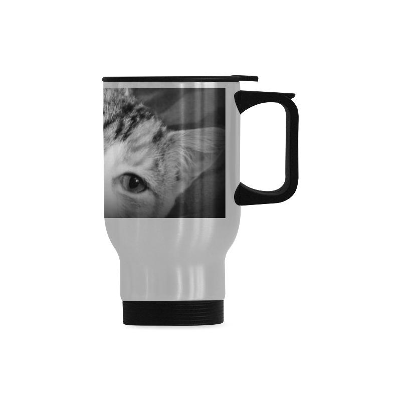 "Classic Cat in Black and White" silver travel mug Travel Mug (Silver) (14 Oz)