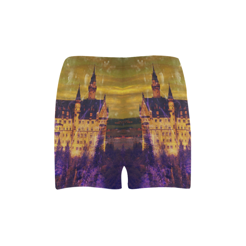 Yellow Purple Neuschwanstein Castle Briseis Skinny Shorts (Model L04)