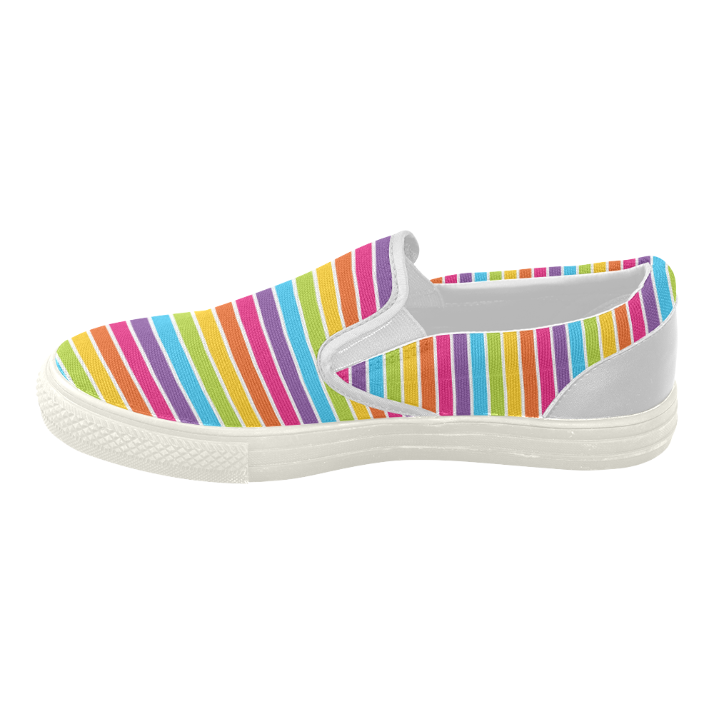 rainbow stripes Women's Slip-on Canvas Shoes (Model 019)