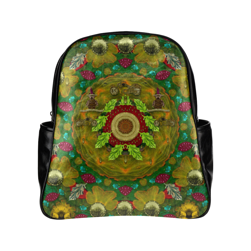 Panda Bears with motorcycles in the mandala forest Multi-Pockets Backpack (Model 1636)