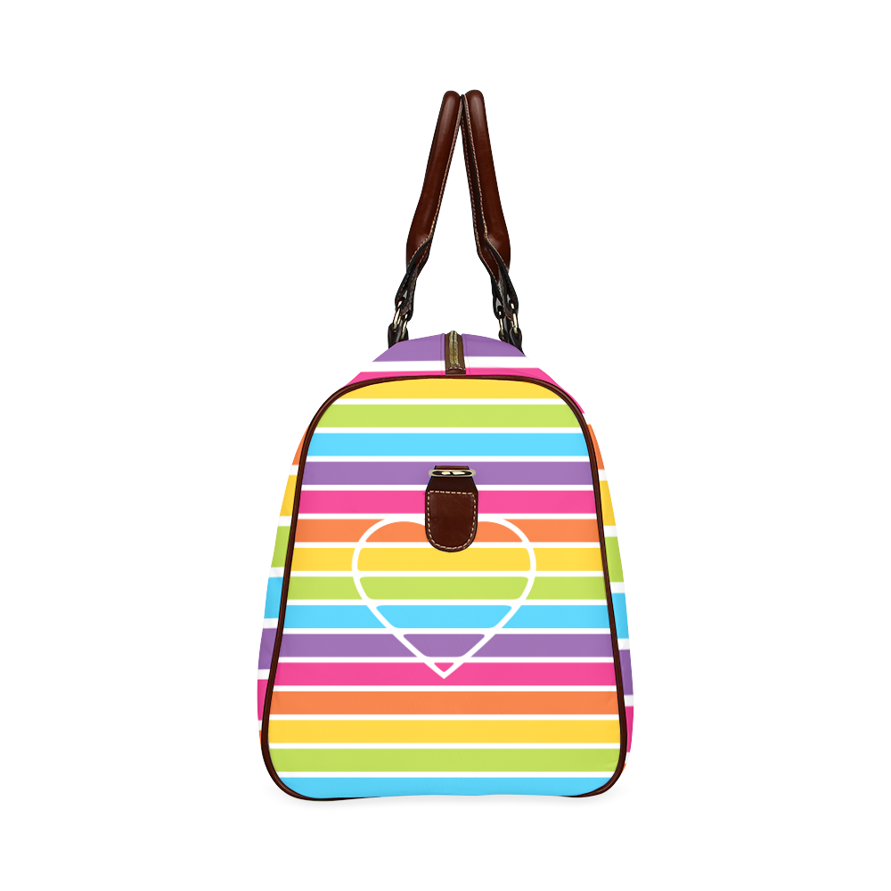 striped love rainbow heart Waterproof Travel Bag/Small (Model 1639)