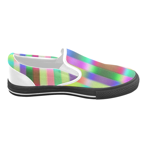 Crazy Blue Red Lilac Irritation Stripes Women's Unusual Slip-on Canvas Shoes (Model 019)