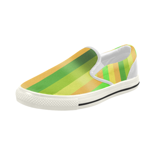 Green Orange Yellow Stripes Design Women's Slip-on Canvas Shoes (Model 019)