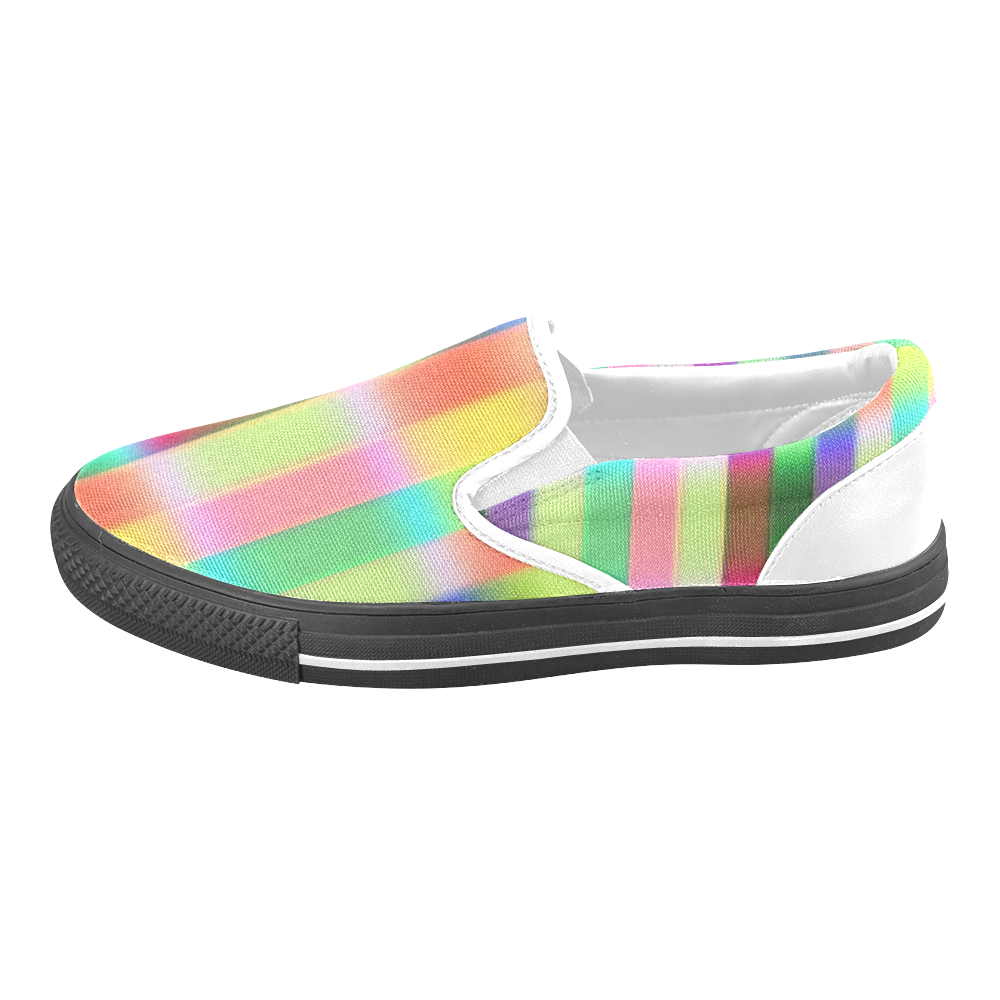 Crazy Blue Red Lilac Irritation Stripes Women's Unusual Slip-on Canvas Shoes (Model 019)