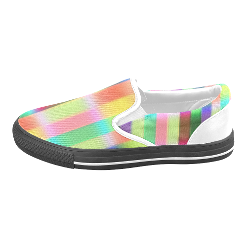 Crazy Blue Red Lilac Irritation Stripes Women's Unusual Slip-on Canvas Shoes (Model 019)