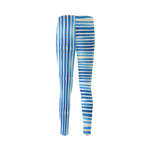 Watercolor STRIPES grunge pattern - blue Cassandra Women's Leggings (Model L01)