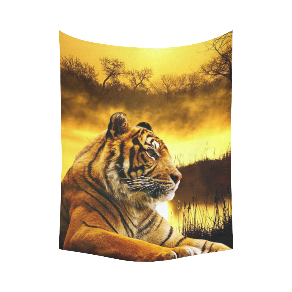 Tiger and Sunset Cotton Linen Wall Tapestry 60"x 80"