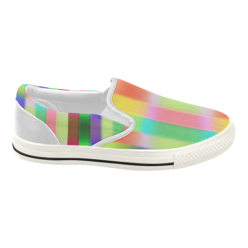 Crazy Blue Red Lilac Irritation Stripes Women's Slip-on Canvas Shoes (Model 019)