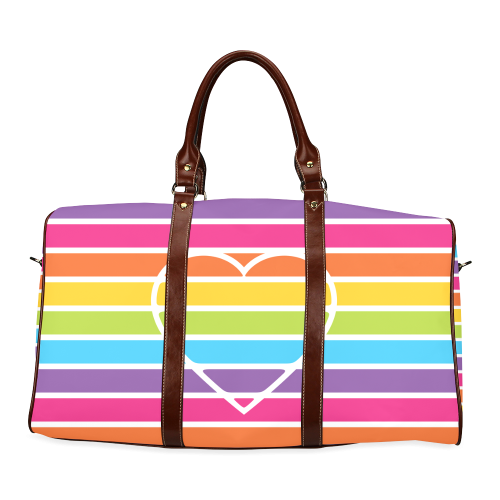 striped love rainbow heart Waterproof Travel Bag/Small (Model 1639)