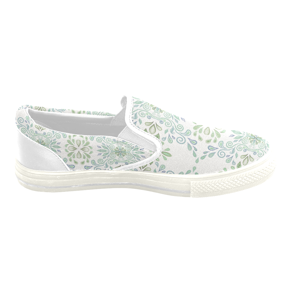 Blue and Green watercolor pattern Women's Unusual Slip-on Canvas Shoes (Model 019)