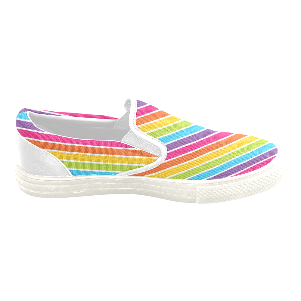 rainbow stripes Women's Unusual Slip-on Canvas Shoes (Model 019)