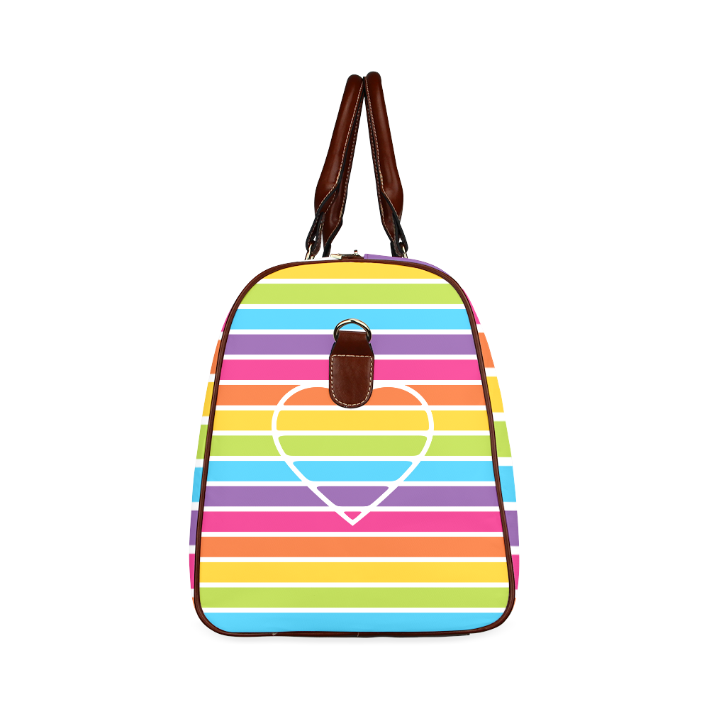 striped love rainbow heart Waterproof Travel Bag/Large (Model 1639)