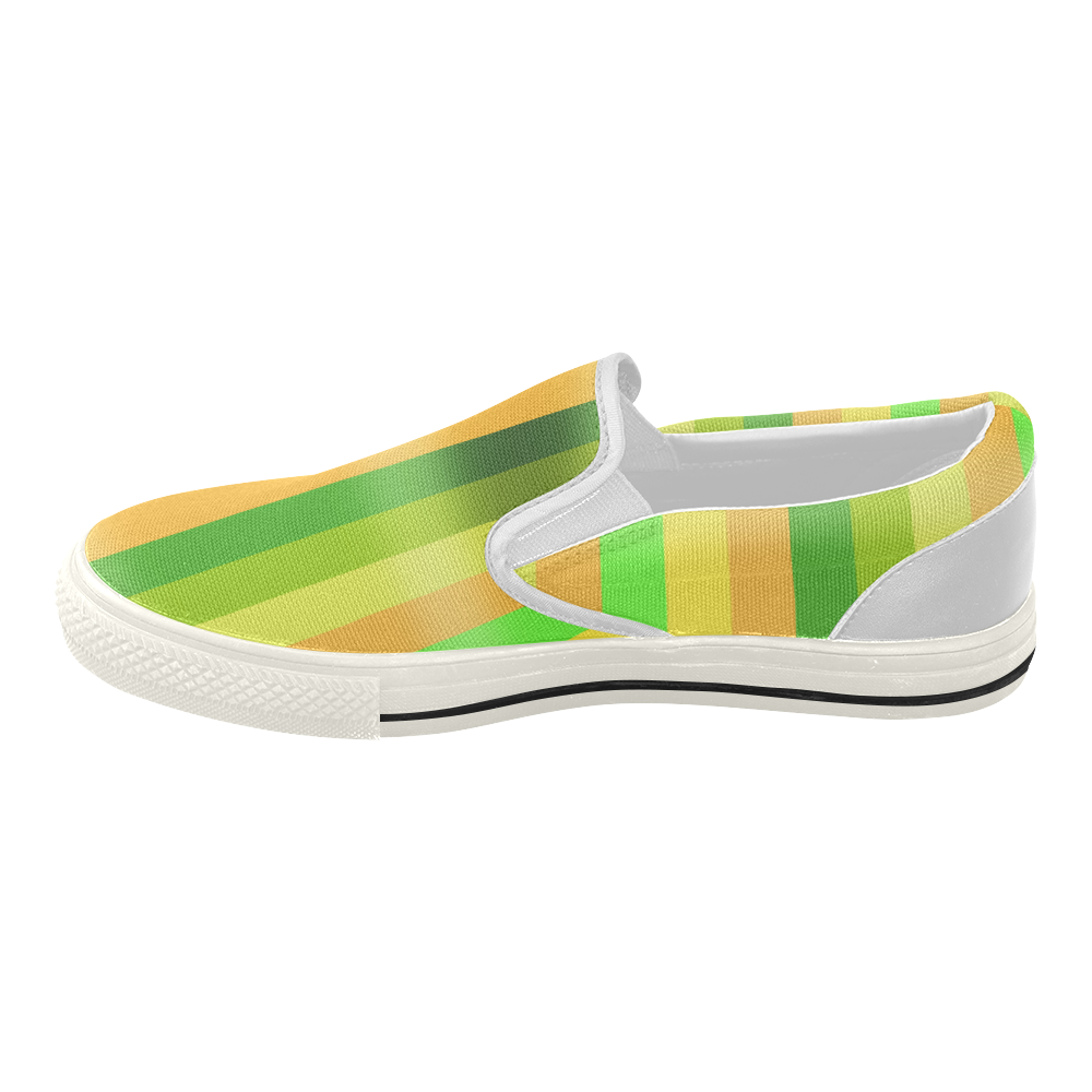 Green Orange Yellow Stripes Design Women's Slip-on Canvas Shoes (Model 019)