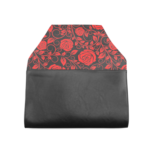 Red floral roses with scrolls and leaves on midnight black background Clutch Bag (Model 1630)