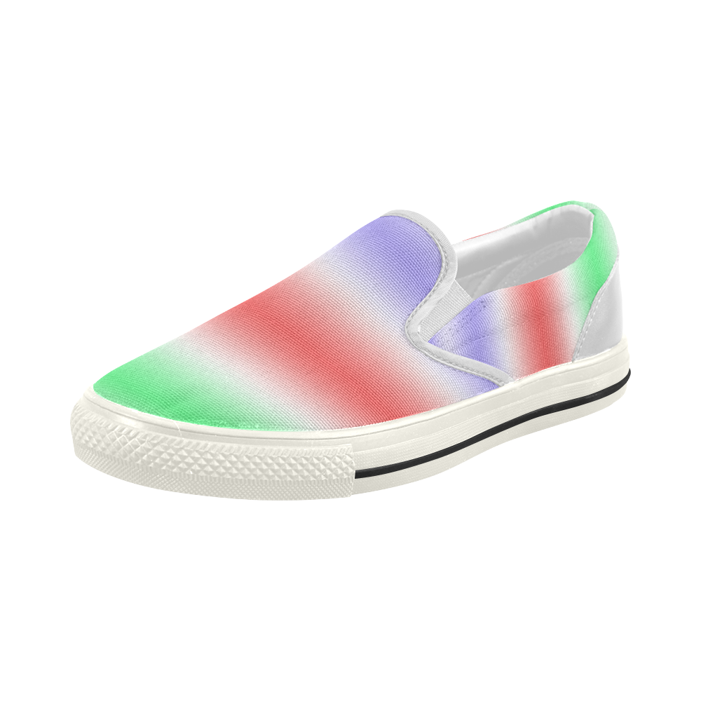Blue Red Green Soft Stripes Women's Slip-on Canvas Shoes (Model 019)