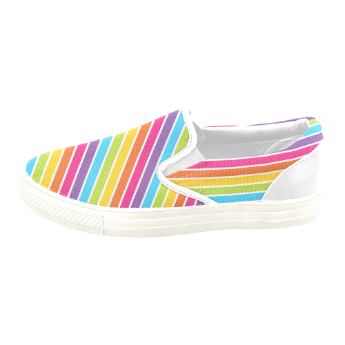 rainbow stripes Women's Unusual Slip-on Canvas Shoes (Model 019)