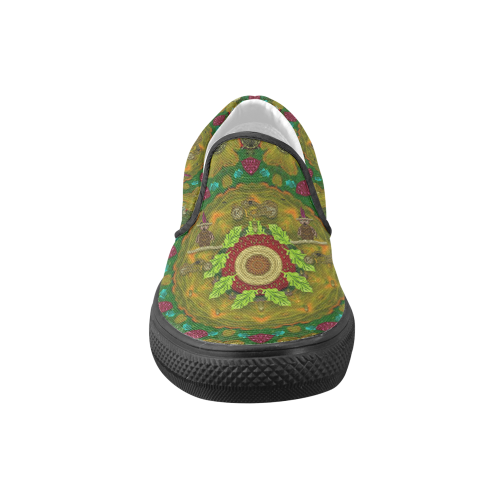 Panda Bears with motorcycles in the mandala forest Men's Unusual Slip-on Canvas Shoes (Model 019)