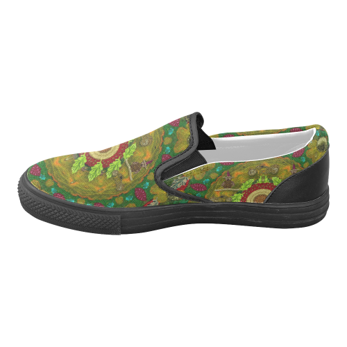 Panda Bears with motorcycles in the mandala forest Men's Unusual Slip-on Canvas Shoes (Model 019)