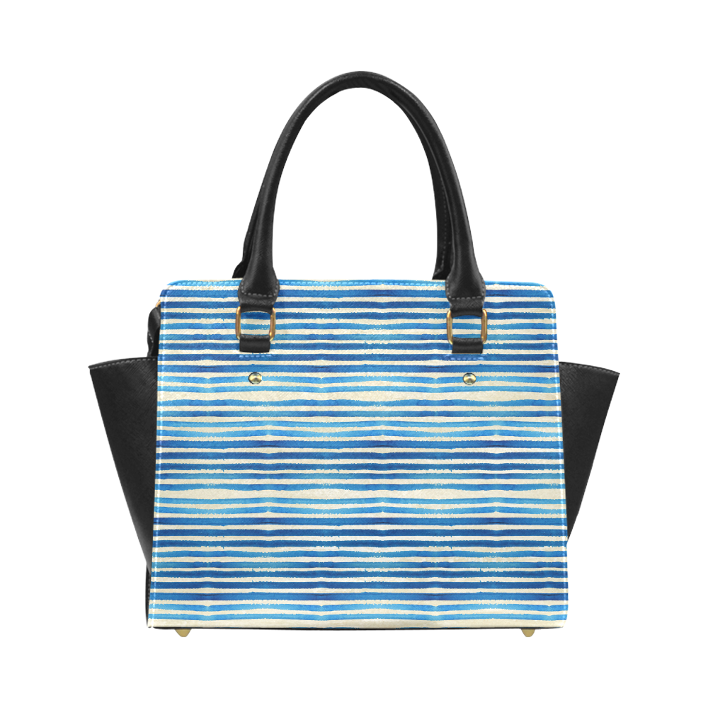 Watercolor STRIPES grunge pattern - blue Classic Shoulder Handbag (Model 1653)