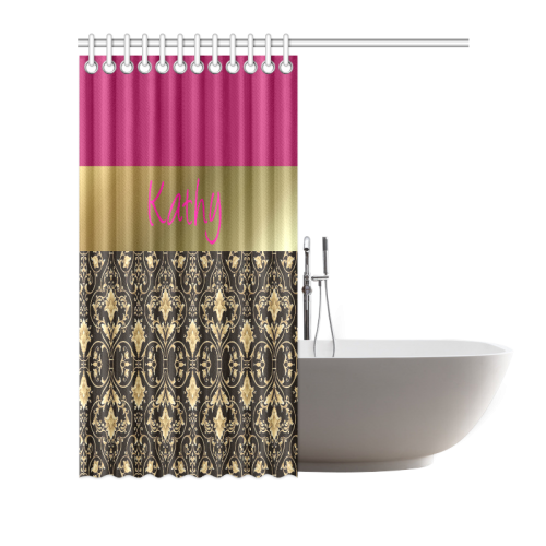 Personalized Gold and black damask with magenta Shower Curtain 72"x72"