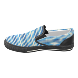 Watercolor STRIPES grunge pattern - blue Women's Unusual Slip-on Canvas Shoes (Model 019)