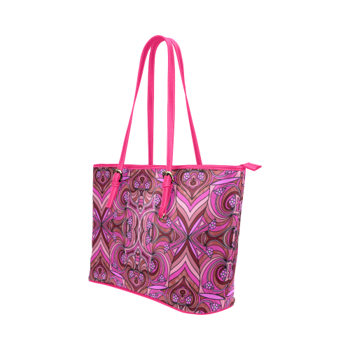 Pink Abstract Doodle Pattern by ArtformDesigns Leather Tote Bag/Large (Model 1651)