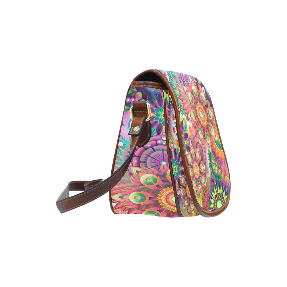 Flowering Fractal Neon Whimsy Saddle Bag/Large (Model 1649)