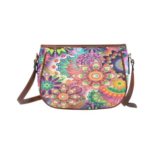 Flowering Fractal Neon Whimsy Saddle Bag/Small (Model 1649) Full Customization