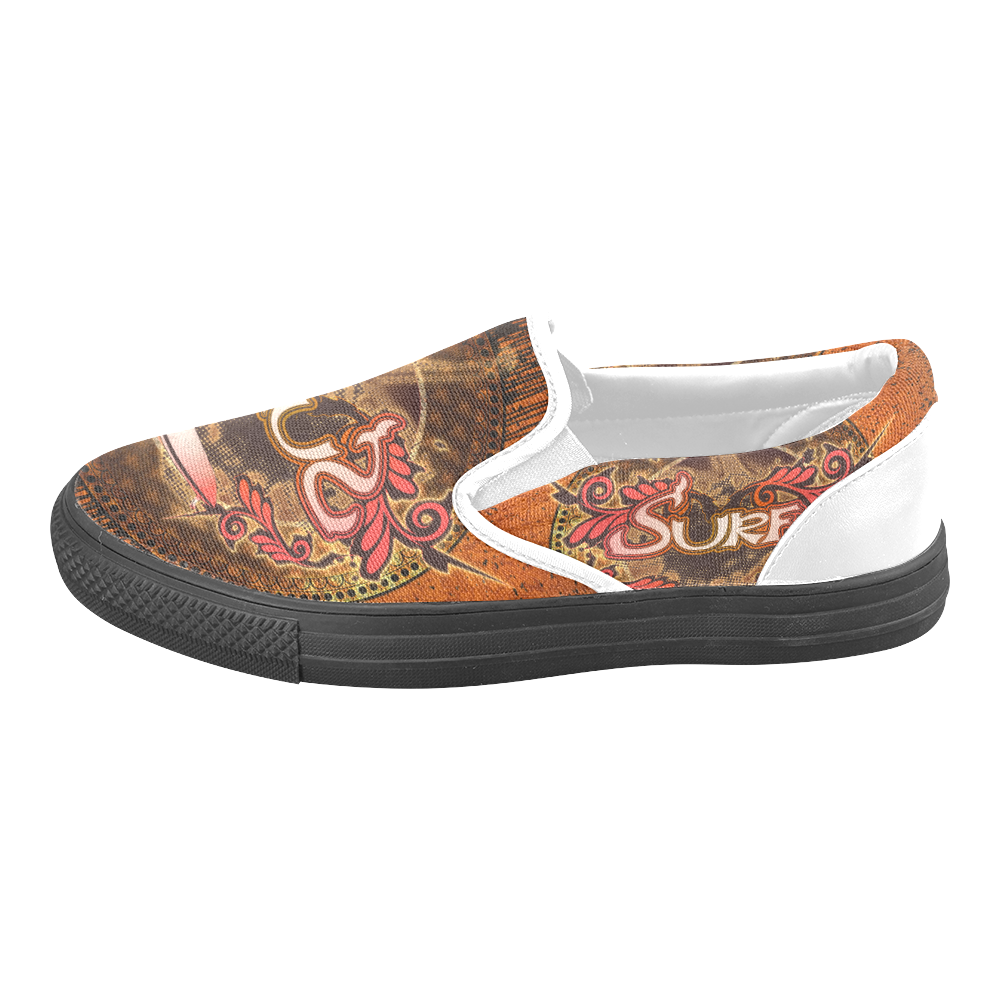 Surfing, surf design with surfboard Women's Unusual Slip-on Canvas Shoes (Model 019)