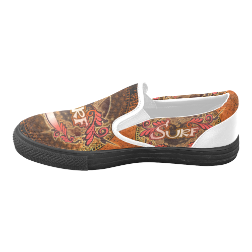 Surfing, surf design with surfboard Women's Unusual Slip-on Canvas Shoes (Model 019)