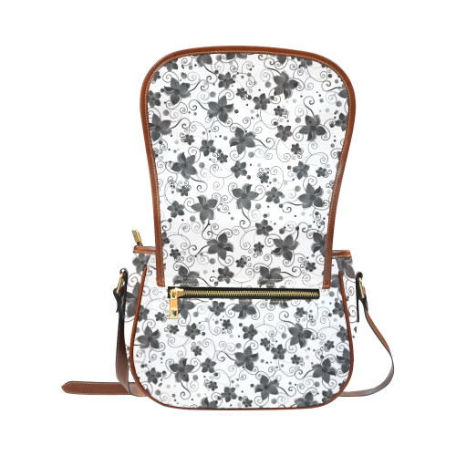 A elegant black white Flower dream Saddle Bag/Small (Model 1649) Full Customization