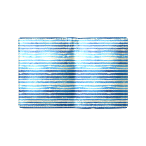 Watercolor STRIPES grunge pattern - blue Men's Leather Wallet (Model 1612)