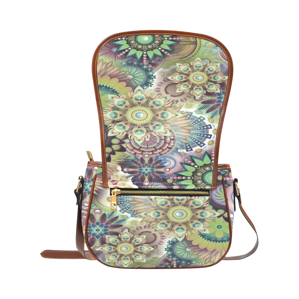 Flowering Fractal Green Whimsy Saddle Bag/Large (Model 1649)