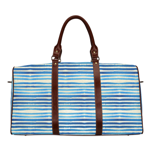 Watercolor STRIPES grunge pattern - blue Waterproof Travel Bag/Large (Model 1639)