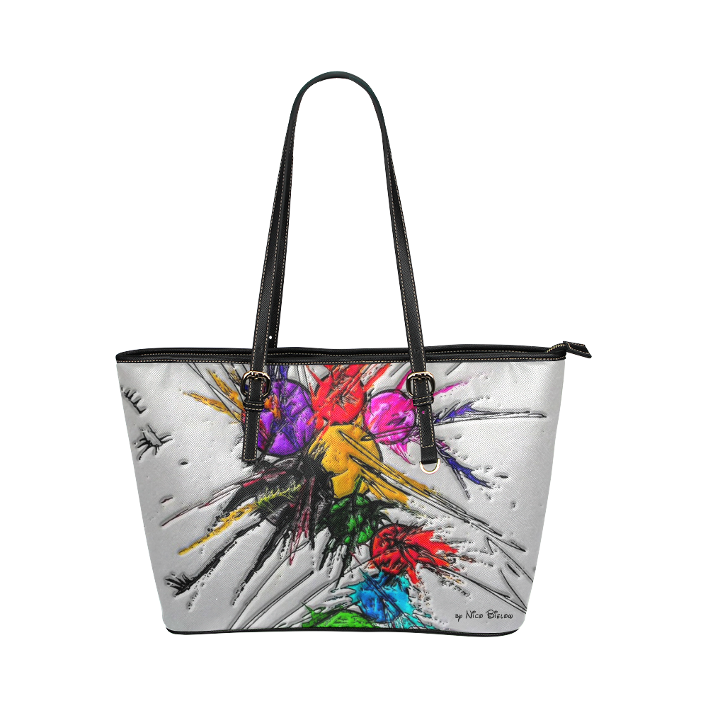 Plash (Original Paint) by Nico Bielow Leather Tote Bag/Large (Model 1651)