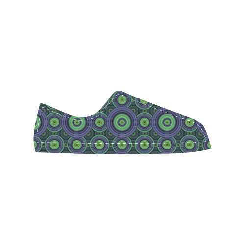 Green and Blue Stitched  Pattern Women's Classic Canvas Shoes (Model 018)