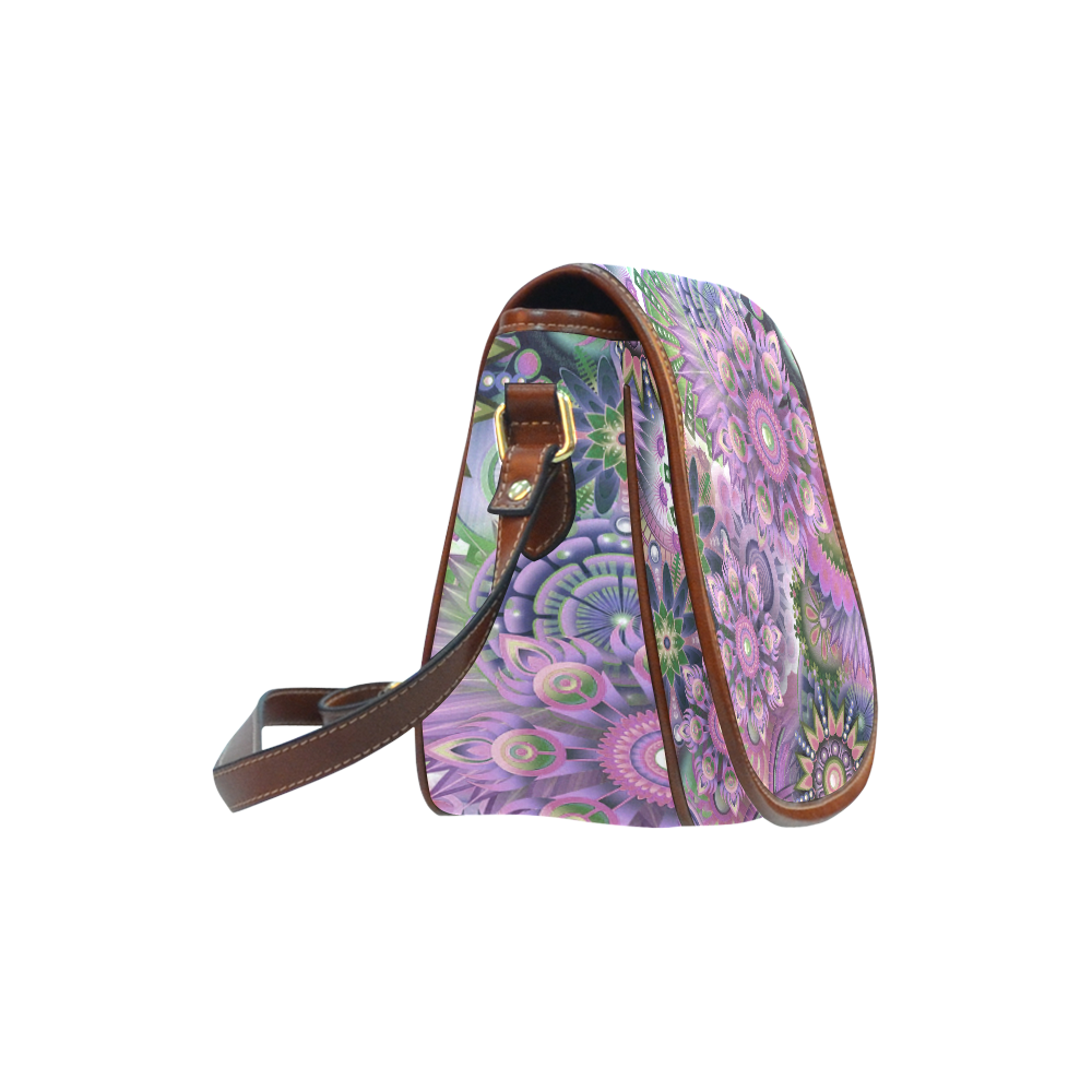 Flowering Fractal Purple Whimsy Saddle Bag/Large (Model 1649)
