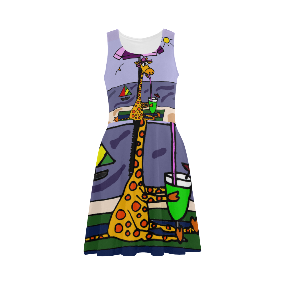 Funny Giraffe Sipping Tropical Drink at the Beach Atalanta Sundress (Model D04)