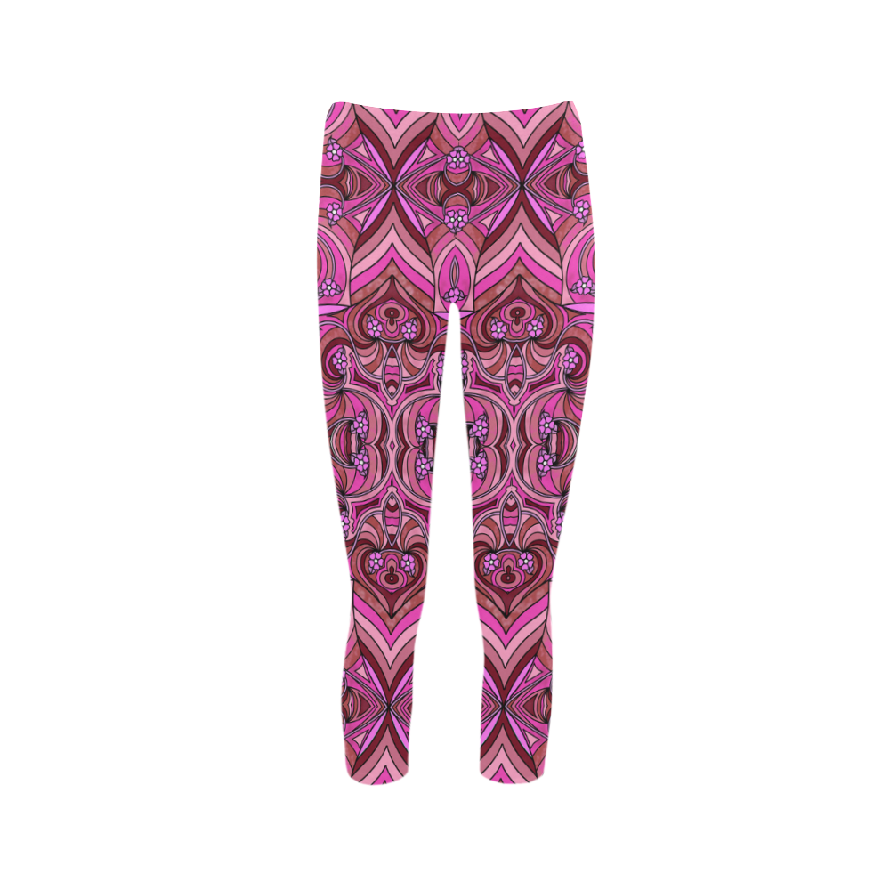 Pink Abstract Doodle Pattern by ArtformDesigns Capri Legging (Model L02)