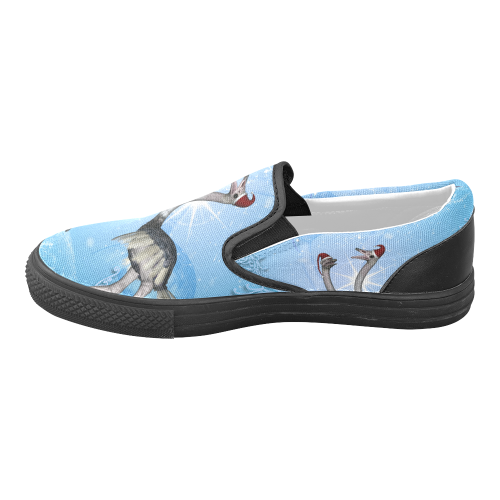 Dancing for christmas, cute ostrichs Women's Unusual Slip-on Canvas Shoes (Model 019)