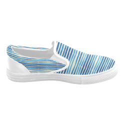 Watercolor STRIPES grunge pattern - blue Men's Slip-on Canvas Shoes (Model 019)