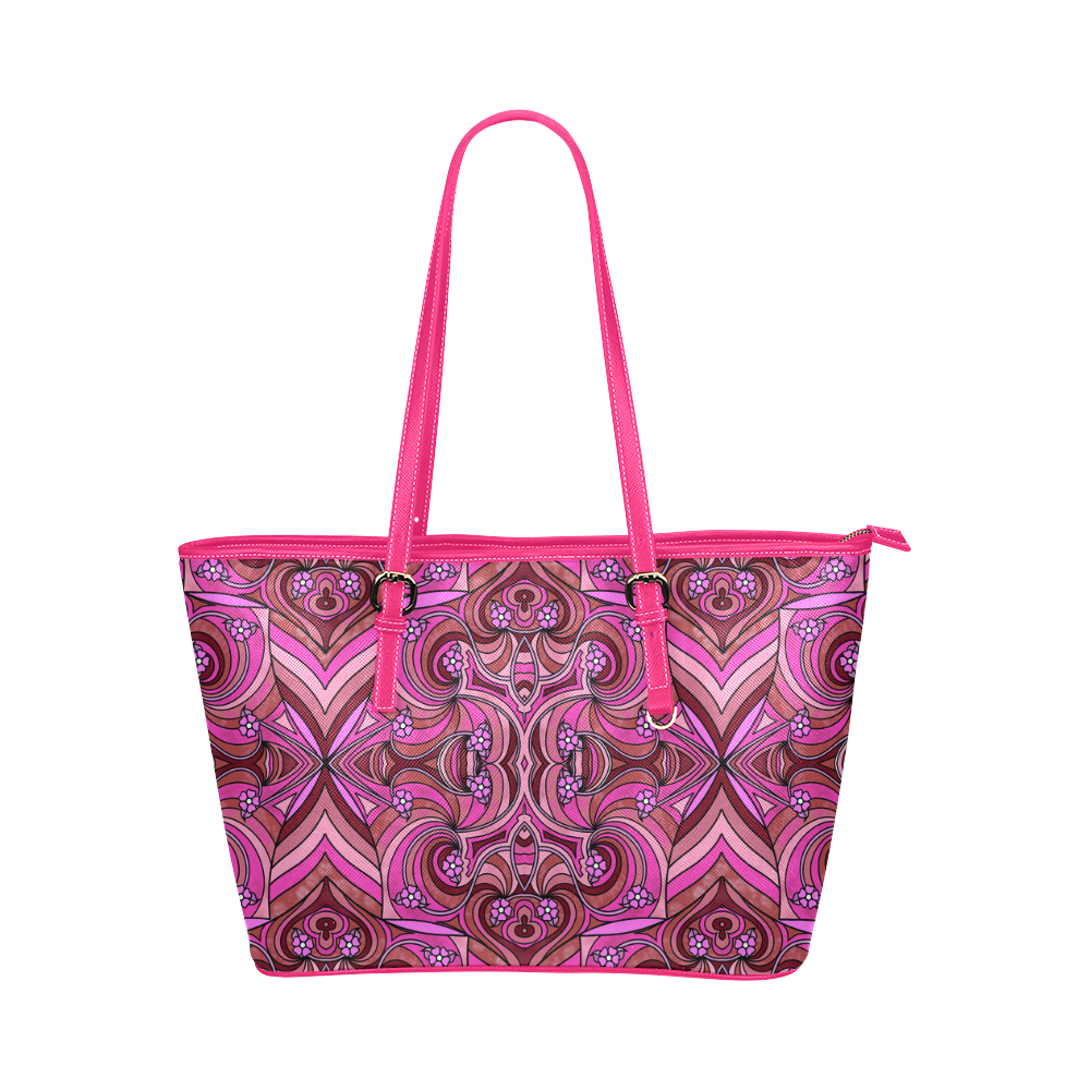 Pink Abstract Doodle Pattern by ArtformDesigns Leather Tote Bag/Large (Model 1651)