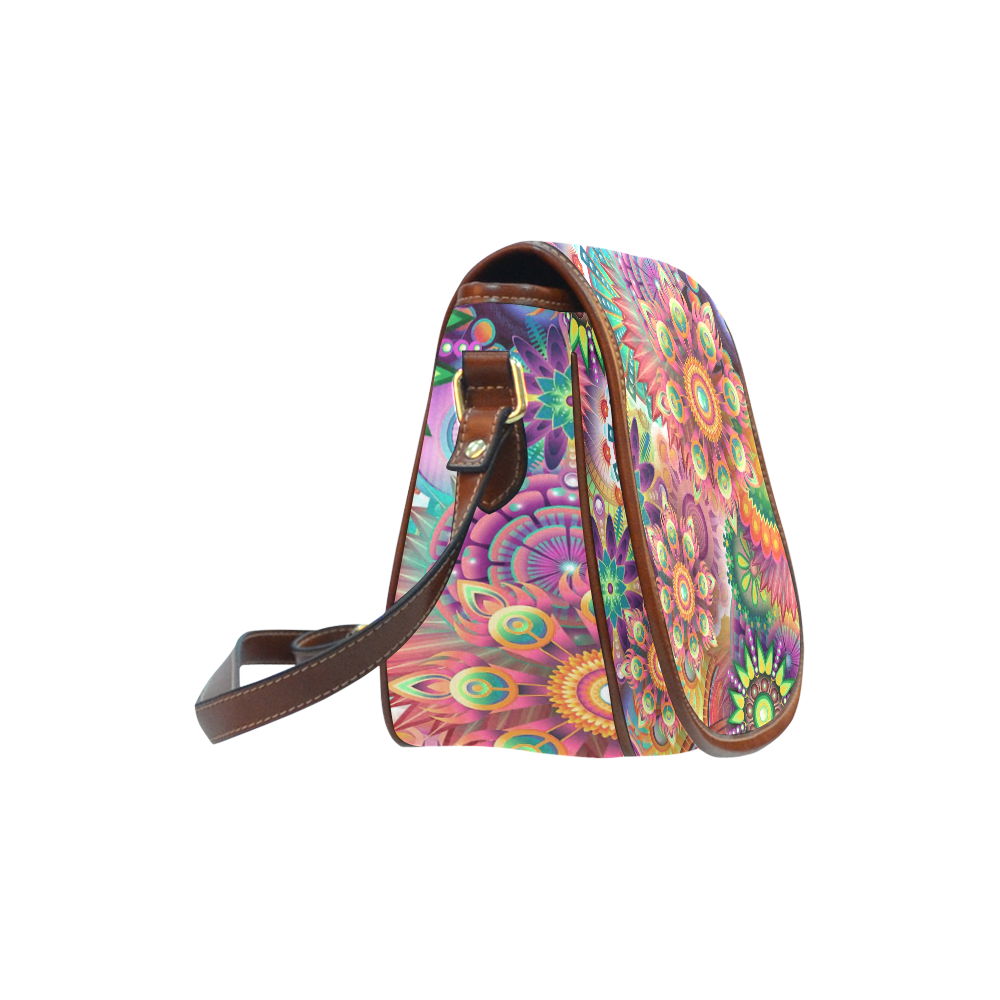 Flowering Fractal Neon Whimsy Saddle Bag/Small (Model 1649) Full Customization